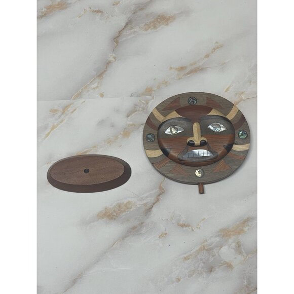Wooden Inlay Sun Face figurine - Picture 7 of 10
